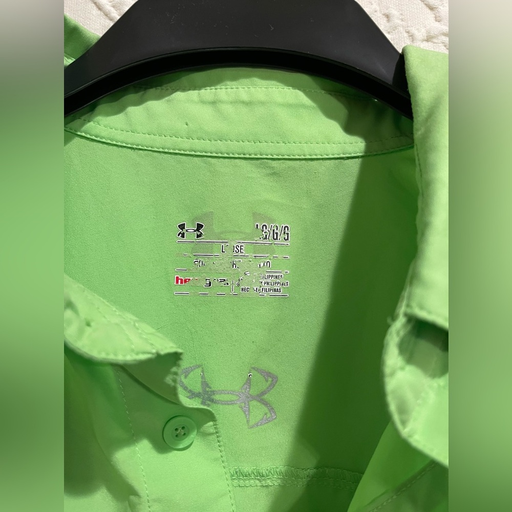 Men’s Under Armour UA Spinner Shirt Sleeve Shirt Lime Green Large - Picture 2 of 5